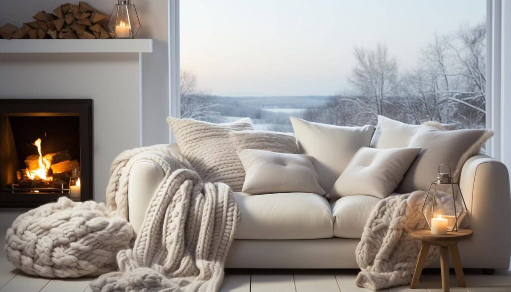 A cozy living room featuring a warm fireplace, comfortable seating, and inviting decor for relaxation and gatherings.